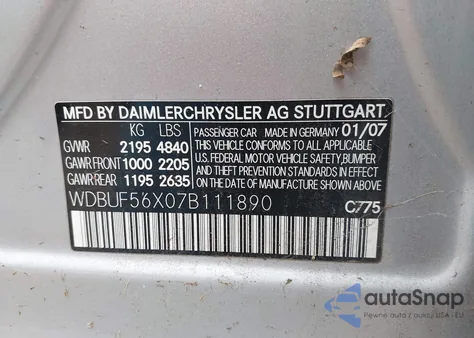 2007 Mercedes-Benz E 350 z USA, uszkodzony, nr VIN WDBUF56X07B111890